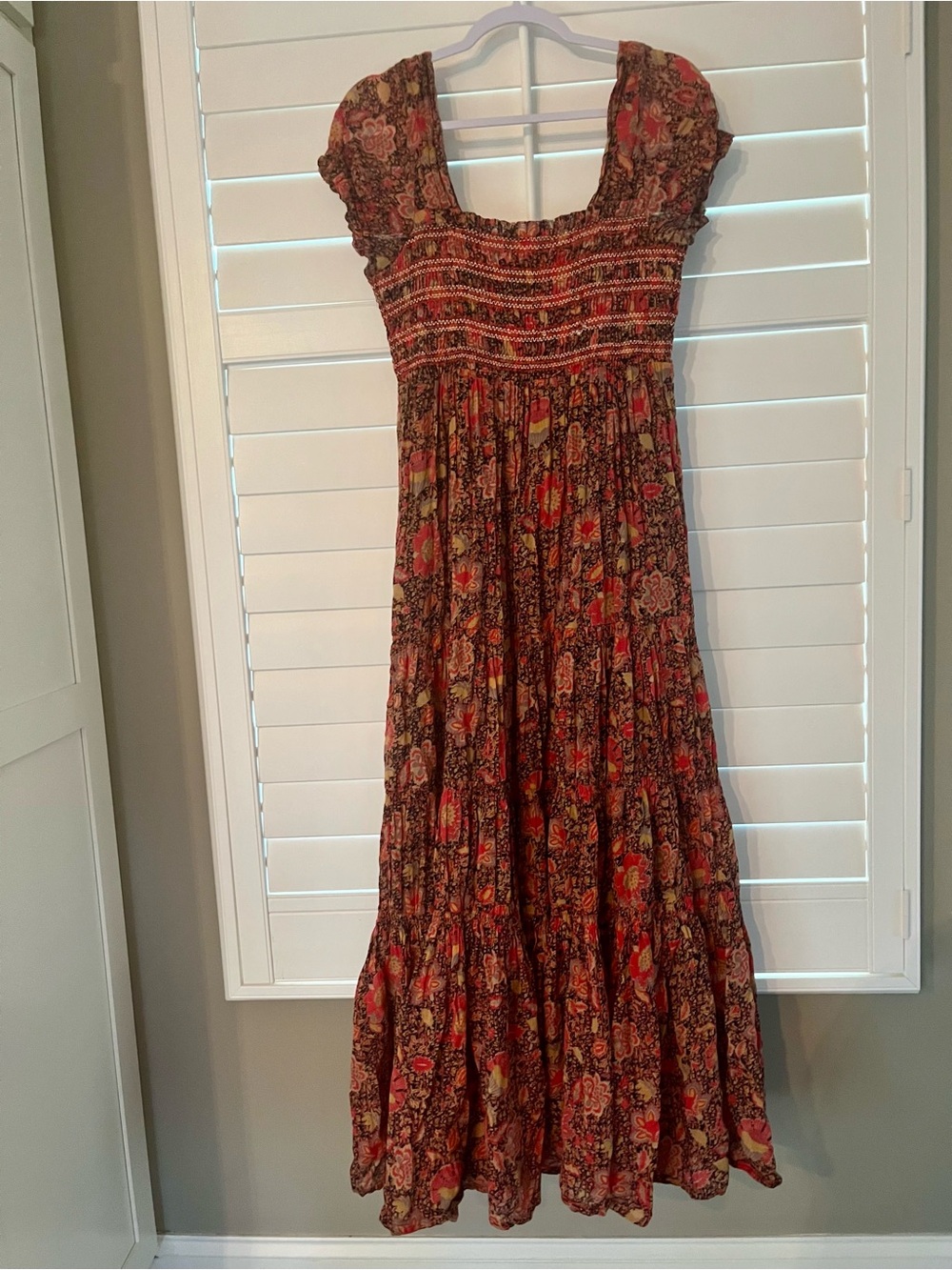Free People Rust Red Floral Smocked Maxi Dress Size M - Picture 5 of 7
